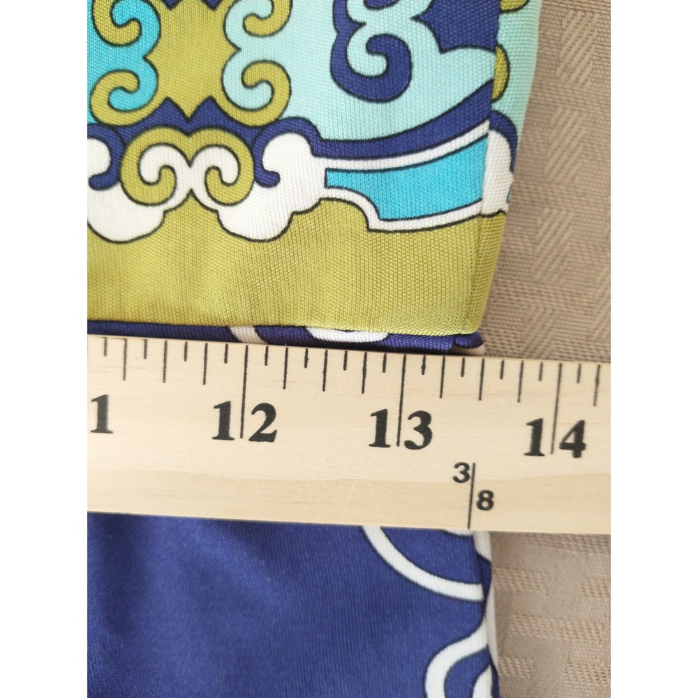 Trina Turk 100% Silk Dress Blue Green Psychedelic Print Empire Waist Size 2 Sexy - Picture 9 of 15